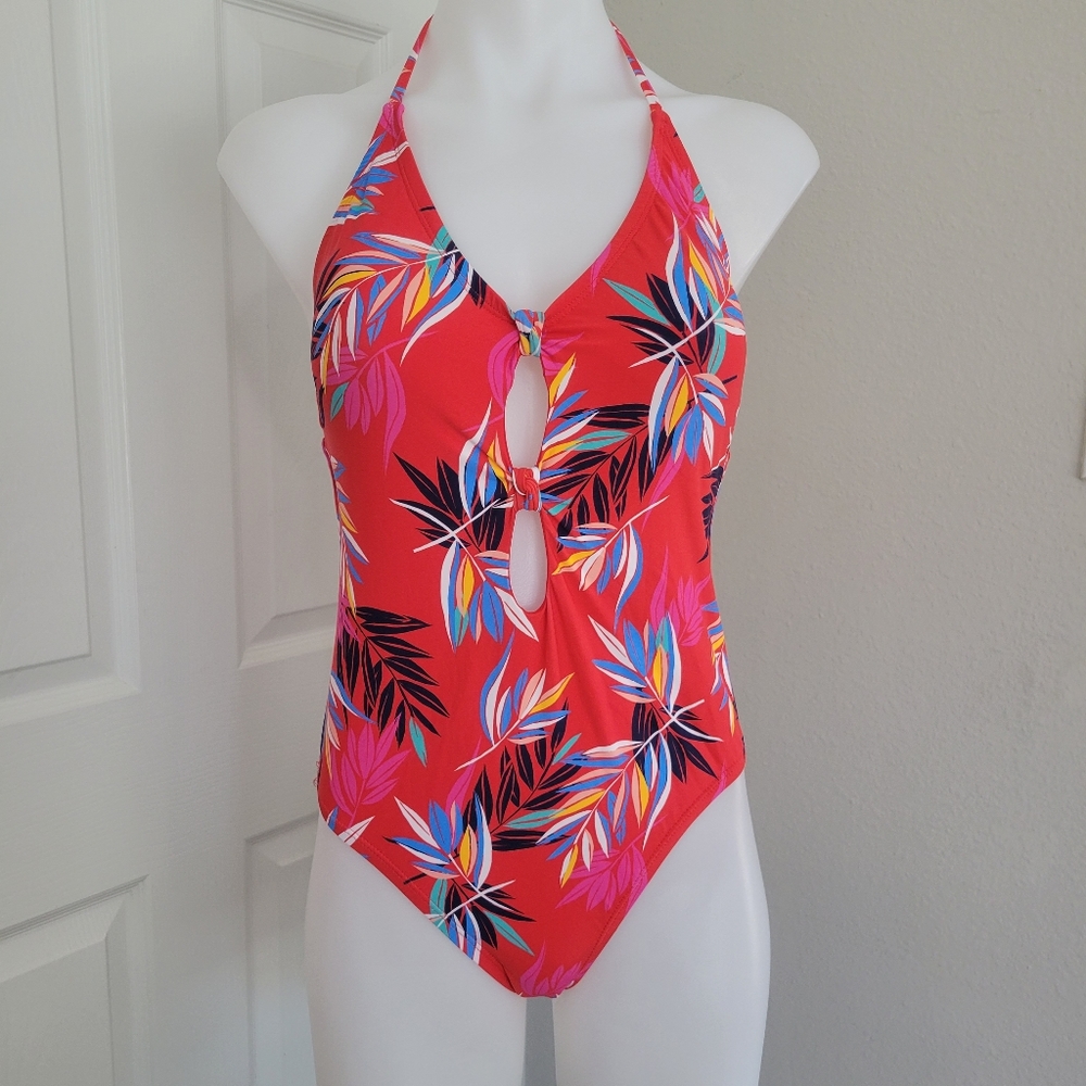 Sea Angel Palmyra One Piece Peek A Boo Swimsuit M NWT Red Tropical Floral